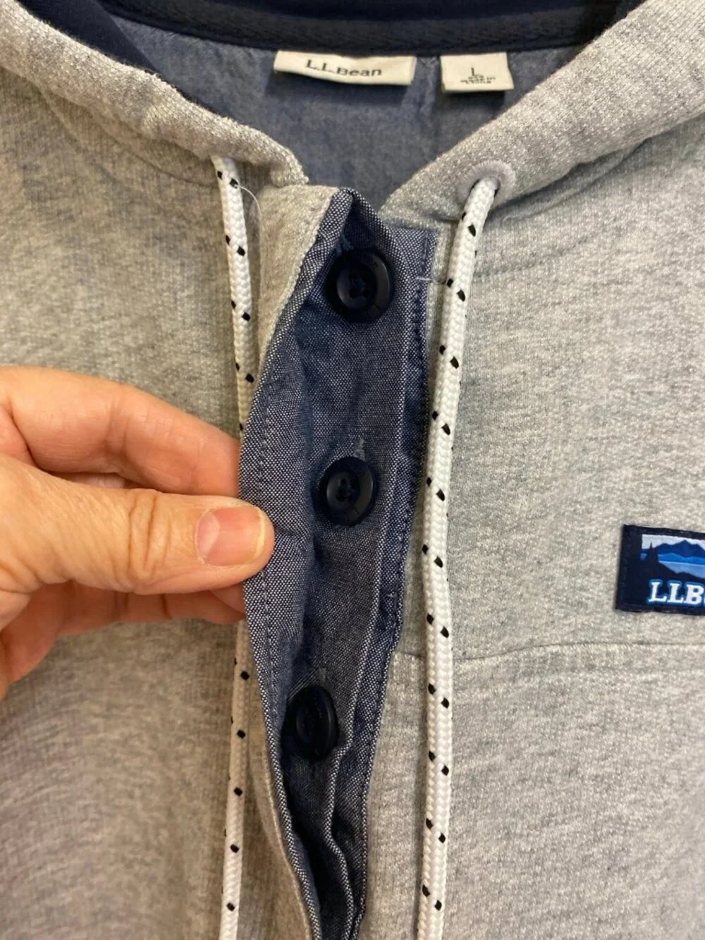 L.L.Bean 100% Cotton 1/4 Button Henley Hoodie Rugby Shirt Size Large Regular - Picture 4 of 12